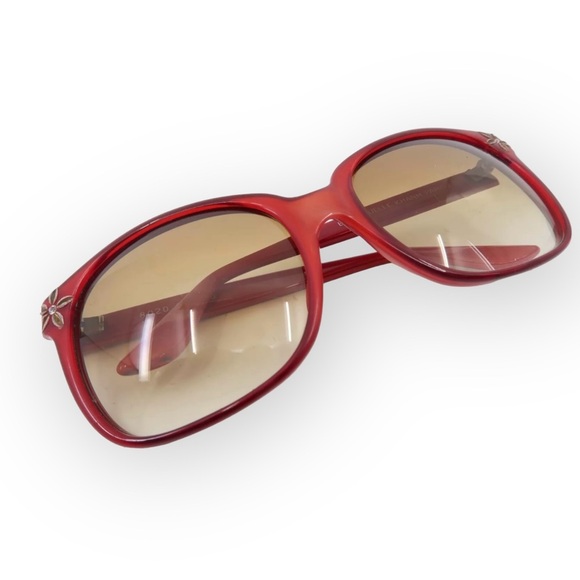 Vintage Emmanuelle Khanh Paris Sunglasses Burgundy w/Hand Carved Flowers, France main image 5